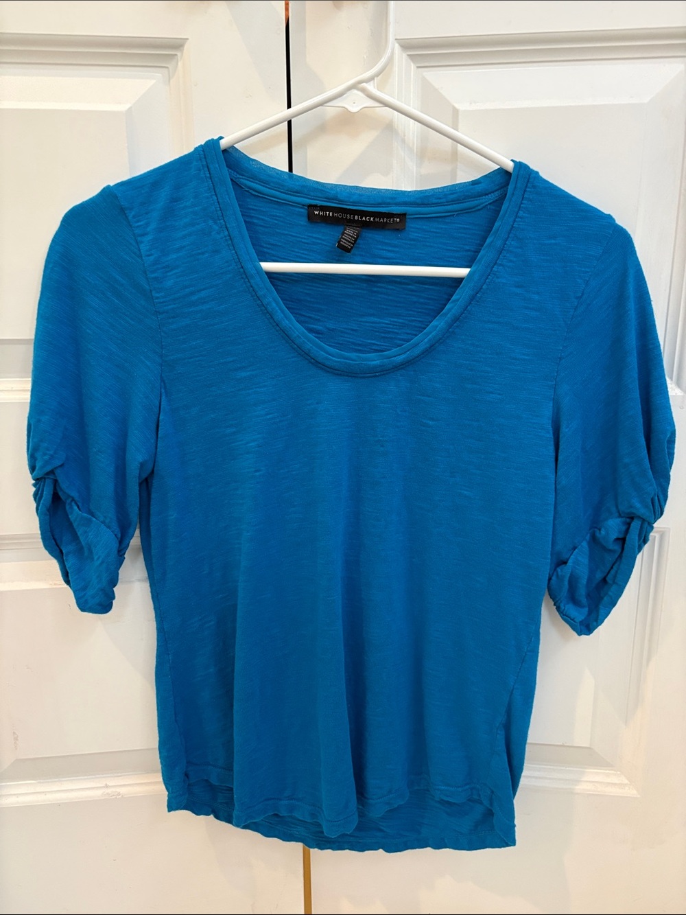 White House Black Market Teal Scoop Neck Puff Sleeve Tee